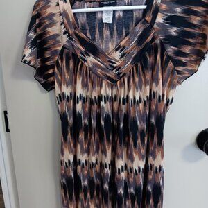Shades of Brown Mottled V-Neck SS XLg. Ladies Top